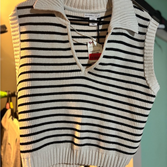 Sincerly Jules Tops - Sincerely Jules Black and White Striped Knit Vest